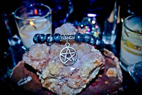 HAUNTED Goddess MORRIGAN Larvikite Gemstone Pentacle Charm Bracelet of Fortune Telling, 3rd Eye Ability, Premonition, Magical Power & More!